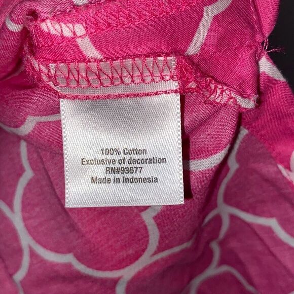 St. John's Bay Women's Quatrefoil Split Neck 3/4 Sleeve Cotton Blouse Large - Picture 7 of 8